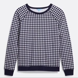 Draper James Natalie Navy Gingham Check Crewneck Sweatshirt Size Medium